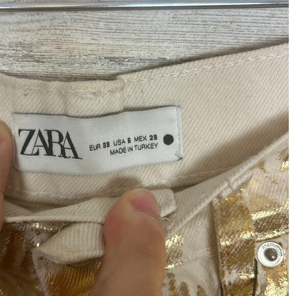 Zara women 6 gold the boy fit pants distressed boho new mid rise belt cotton - Picture 5 of 7